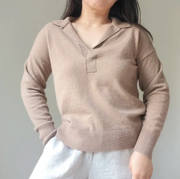 Quince 100% Cashmere Polo Sweater, Teak, M - Picture 7 of 7